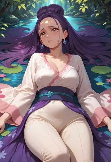 pokemon,iris_(pokemon),kimono,silk,wide-leg trousers  - AI generated anime art