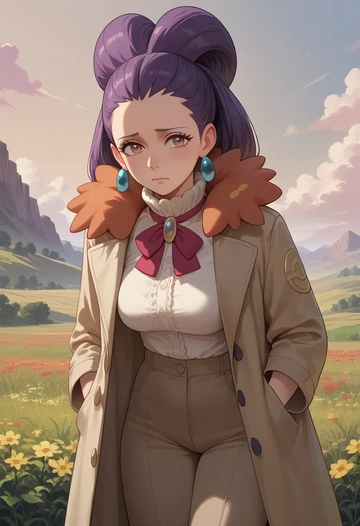 pokemon,iris_(pokemon),coat,fur-collar,tailored trousers  - AI generated anime art