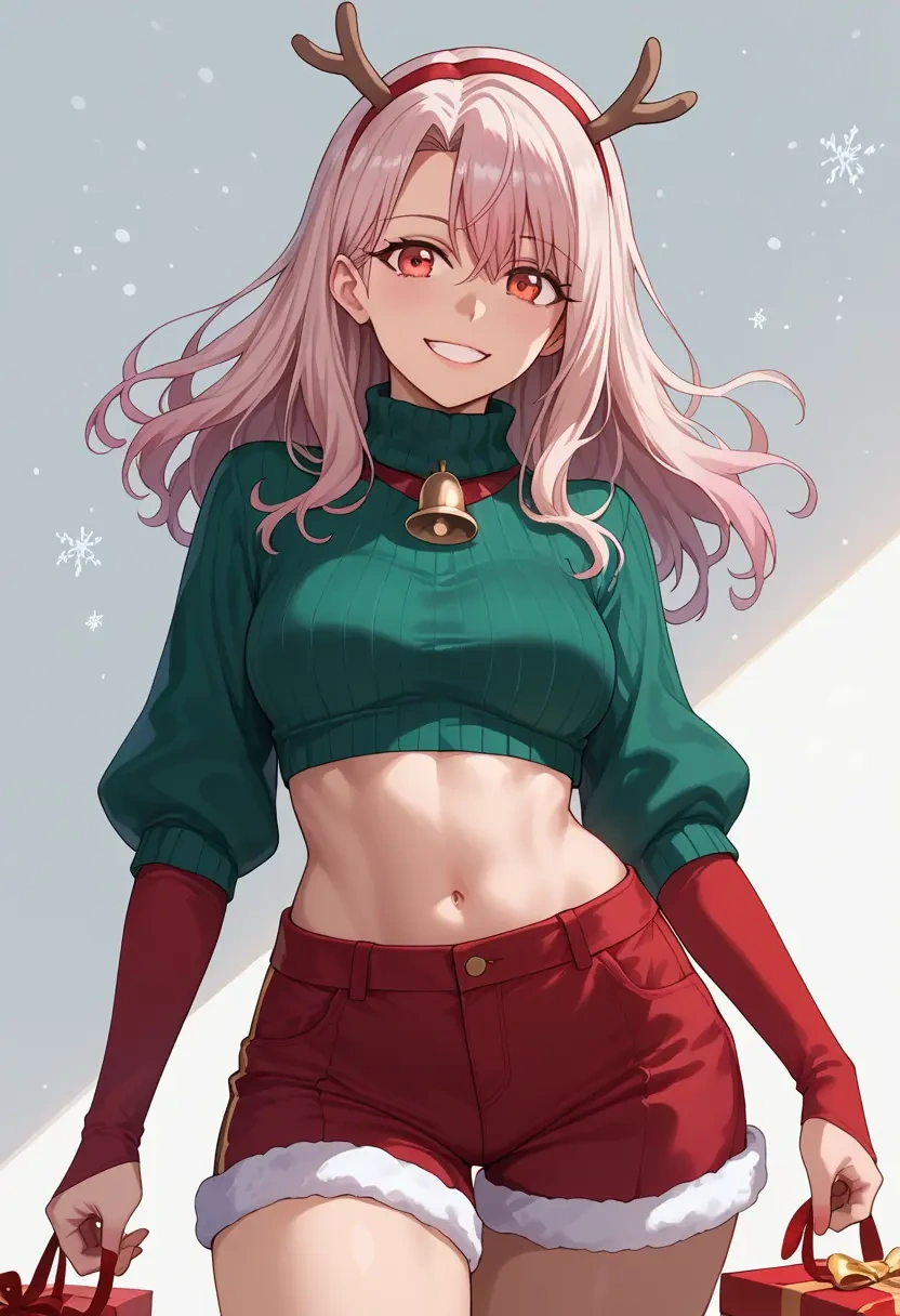 fate_(series),irisviel_von_einzbern,Christmas,red velvet shorts,turtleneck sweater  - 