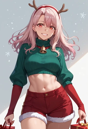 fate_(series),irisviel_von_einzbern,Christmas,red velvet shorts,turtleneck sweater  - AI generated anime art