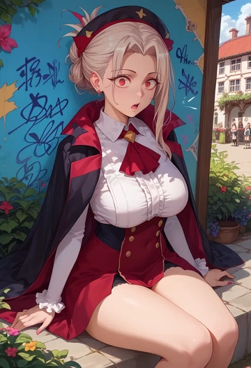 fate_(series),irisviel_von_einzbern,patchwork graffiti top,dolphin shorts  - AI generated anime art