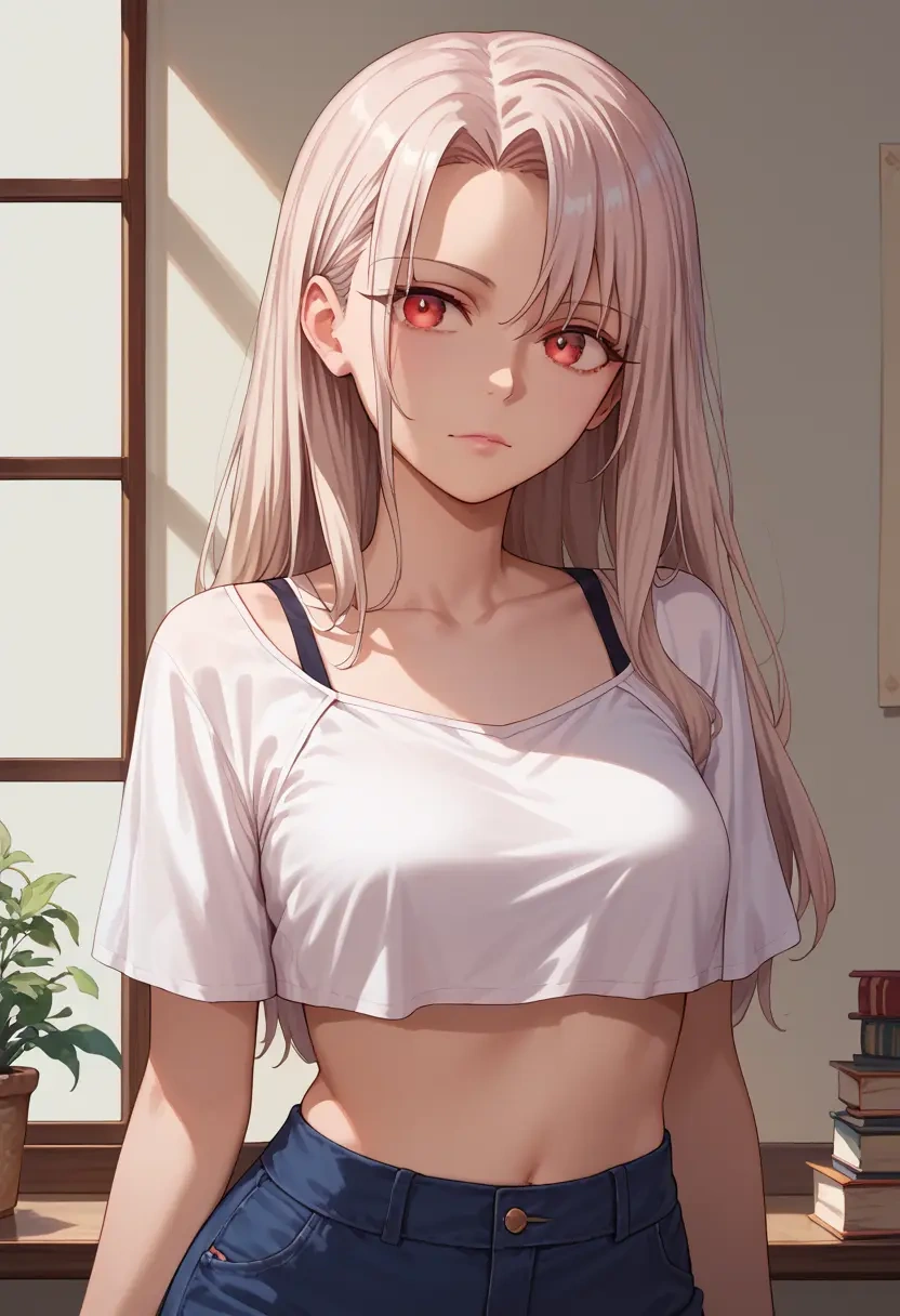 fate_(series),irisviel_von_einzbern,crop top,loose joggers,headset  - 