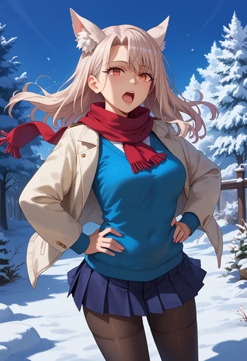 fate_(series),irisviel_von_einzbern,winter,student uniform,puffer jacket  - AI generated anime art