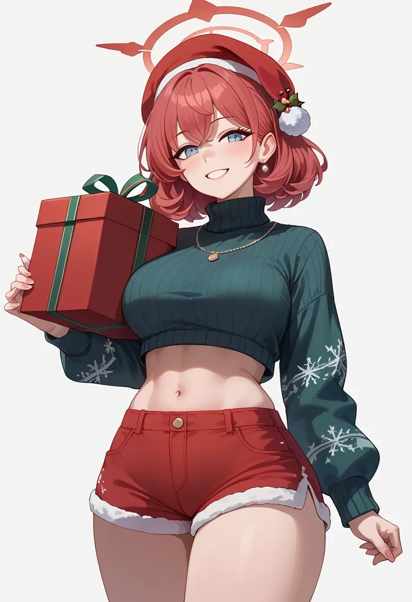 blue_archive,iroha_(blue_archive),Christmas,red velvet shorts,turtleneck sweater  - 