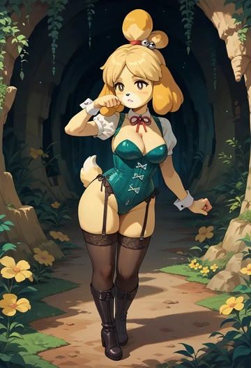 animal_crossing,isabelle_(animal_crossing),bunny girl  - AI generated anime art