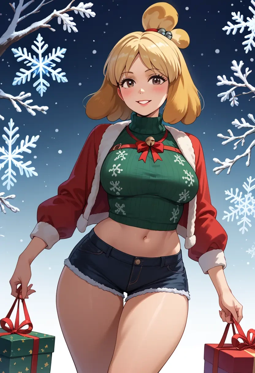 animal_crossing,isabelle_(animal_crossing),Christmas,red velvet shorts,turtleneck sweater  - 