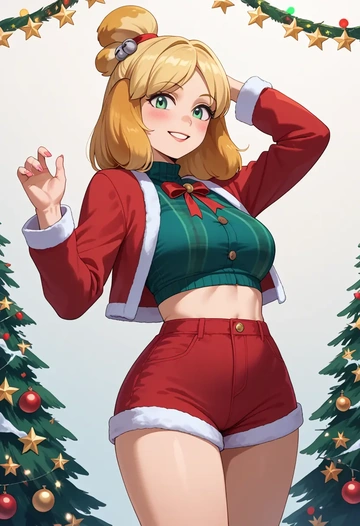 animal_crossing,isabelle_(animal_crossing),Christmas,red velvet shorts  - AI generated anime art