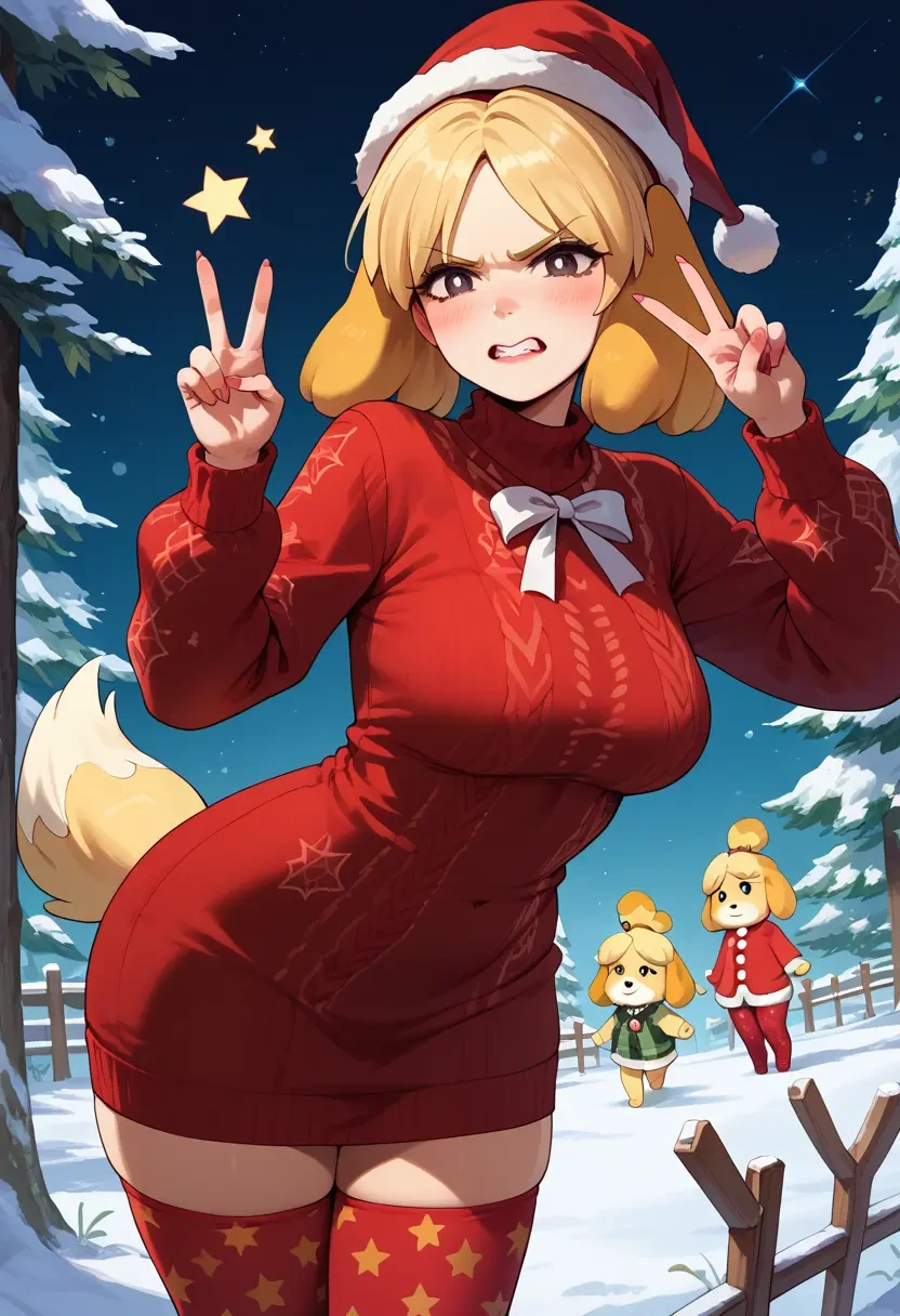 animal_crossing,isabelle_(animal_crossing),Christmas,sweater dress,stockings  - 