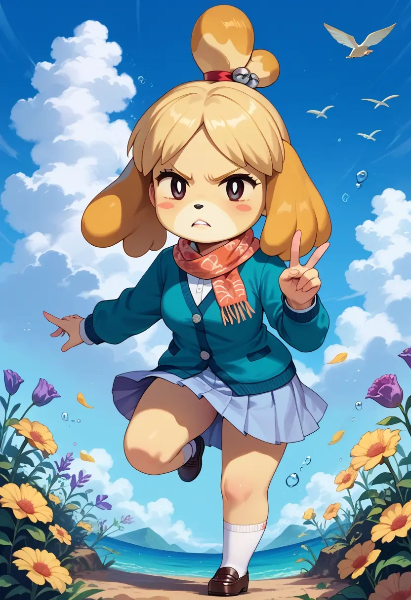 animal_crossing,isabelle_(animal_crossing),spring,student uniform,cardigan  - 