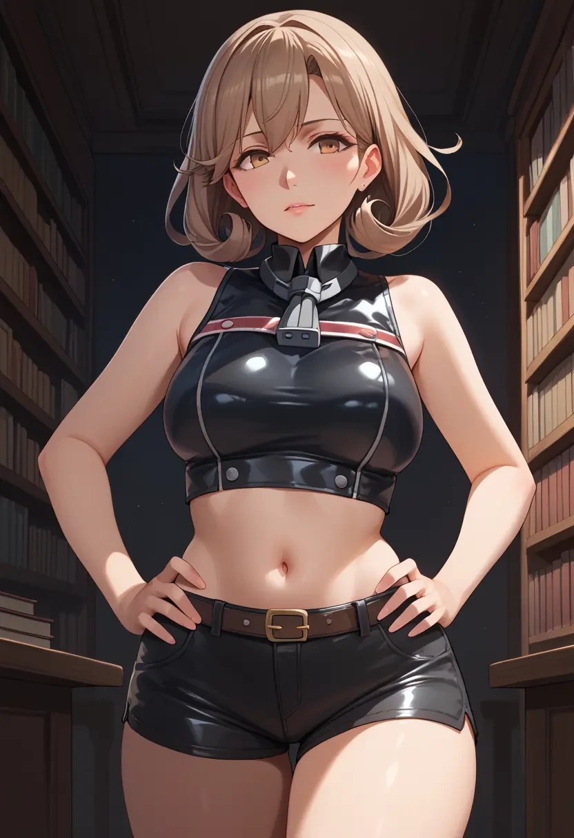 kantai_collection,ise_(kancolle),leather,shorts,crop top  - 