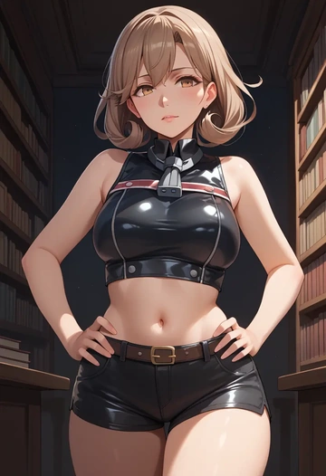 kantai_collection,ise_(kancolle),leather,shorts,crop top  - AI generated anime art