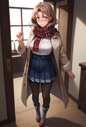 kantai_collection,ise_(kancolle),winter,student uniform,fur-trimmed coat  - AI generated anime art