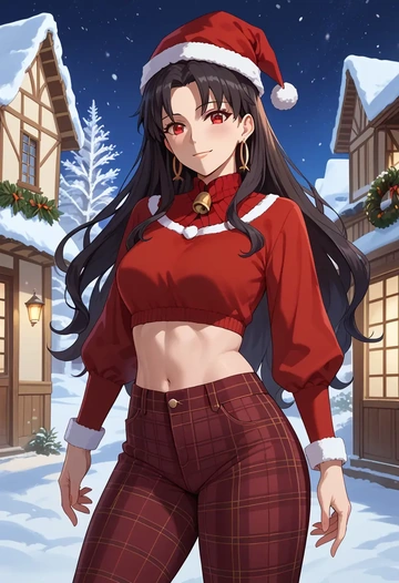 fate_(series),ishtar_(fate),Christmas,plaid trousers  - AI generated anime art