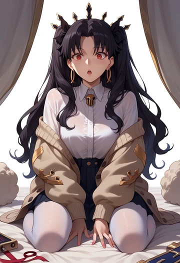 fate_(series),ishtar_(fate),cardigan,oversized,wide-leg pants  - AI generated anime art