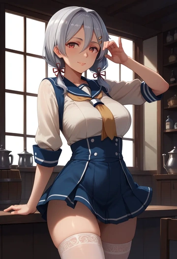 kantai_collection,isokaze_(kancolle),mini skirt, stockings  - AI generated anime art