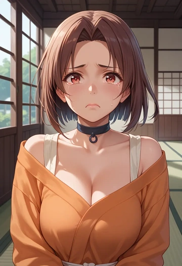 kantai_collection,isokaze_(kancolle),orange,sweater,choker  - AI generated anime art