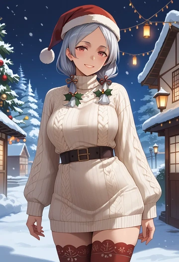 kantai_collection,isokaze_(kancolle),Christmas,sweater dress,stockings  - AI generated anime art