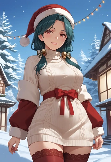 kantai_collection,isokaze_(kancolle),Christmas,sweater dress,stockings  - AI generated anime art