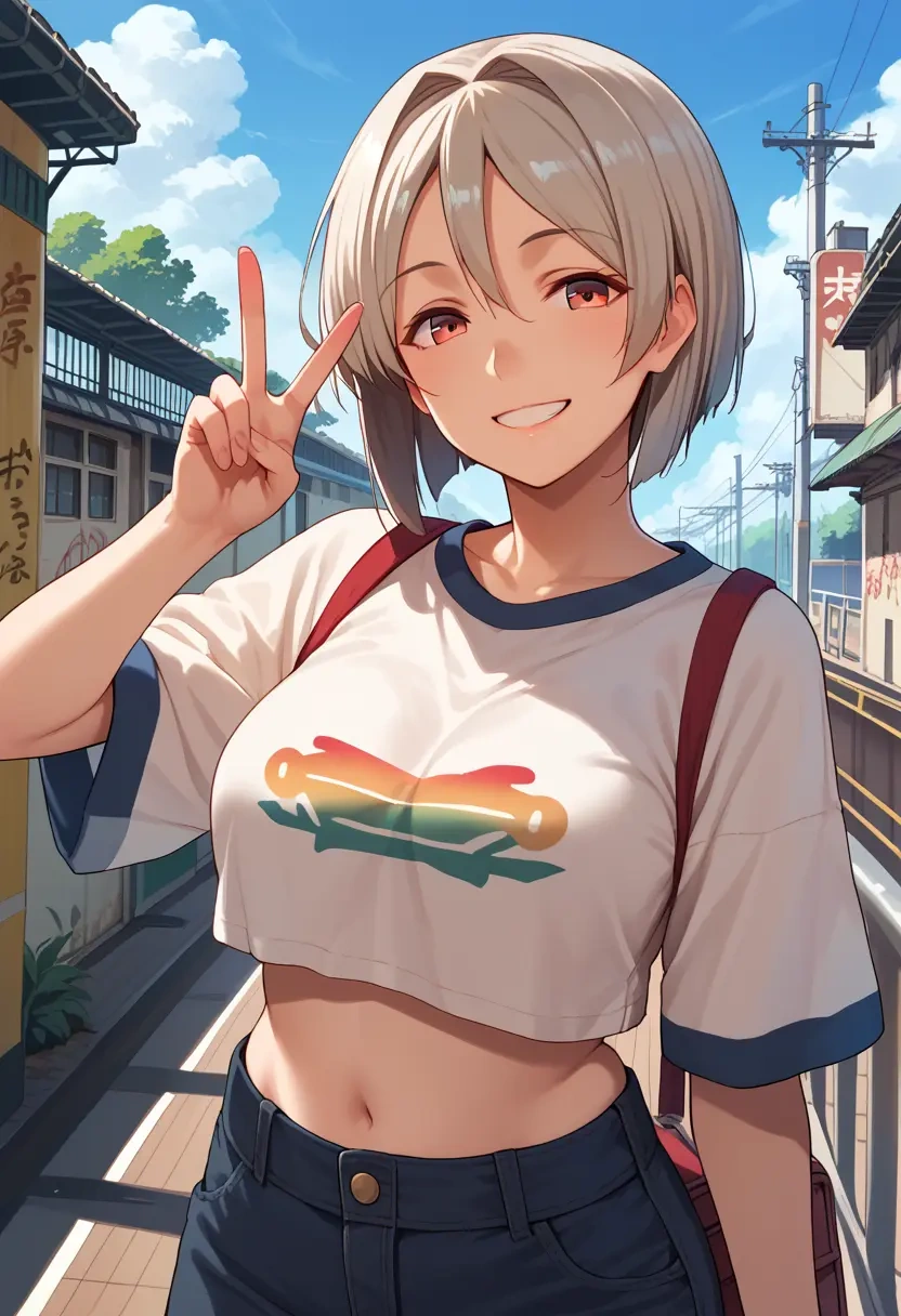 kantai_collection,isokaze_(kancolle),cropped graffiti sweatshirt,dolphin shorts  - 