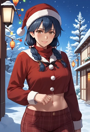 kantai_collection,isonami_(kancolle),Christmas,plaid trousers  - AI generated anime art