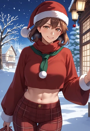 kantai_collection,isonami_(kancolle),Christmas,plaid trousers  - AI generated anime art