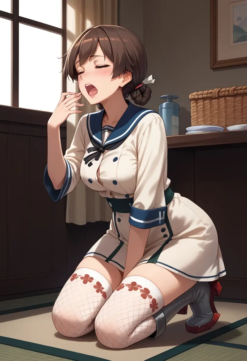 kantai_collection,isonami_(kancolle),shirt dress,belted,stockings  - 