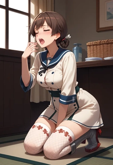 kantai_collection,isonami_(kancolle),shirt dress,belted,stockings  - AI generated anime art