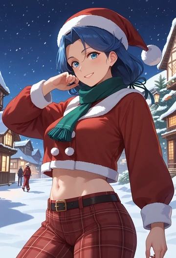 kantai_collection,isuzu_(kancolle),Christmas,plaid trousers  - AI generated anime art