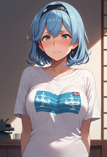 kantai_collection,isuzu_(kancolle),handwritten script shirt,dolphin shorts  - AI generated anime art