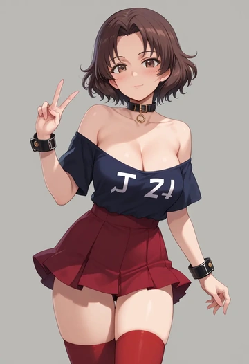 girls_und_panzer,isuzu_hana,blushing,collar,Thigh garters  - AI generated anime art