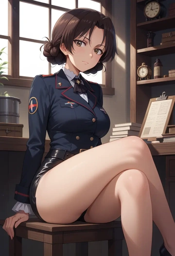 girls_und_panzer,isuzu_hana,leather,shorts  - AI generated anime art