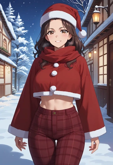 girls_und_panzer,isuzu_hana,Christmas,plaid trousers  - AI generated anime art