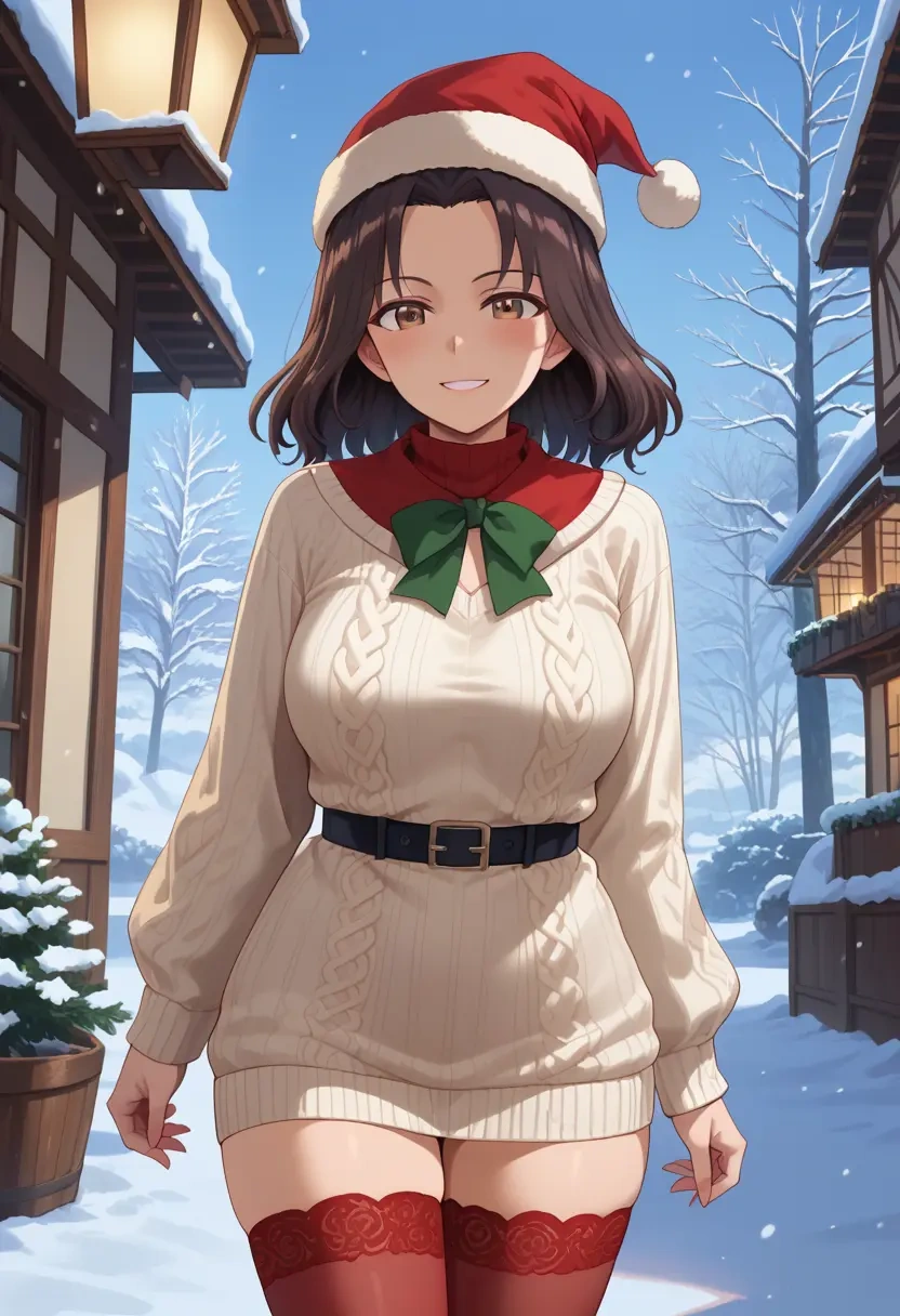 girls_und_panzer,isuzu_hana,Christmas,sweater dress,stockings  - 