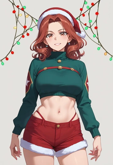 girls_und_panzer,isuzu_hana,Christmas,red velvet shorts  - AI generated anime art