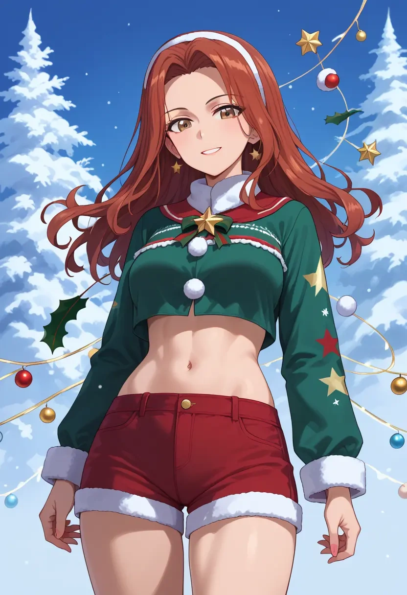 girls_und_panzer,isuzu_hana,Christmas,red velvet shorts  - 