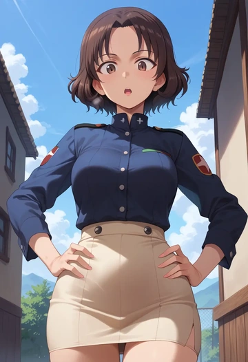 girls_und_panzer,isuzu_hana,bodysuit,mesh,high-waisted skirt  - AI generated anime art