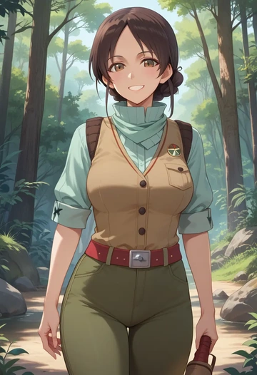 girls_und_panzer,isuzu_hana,vest,quilted,jogger pants  - AI generated anime art