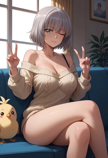 girls_und_panzer,itsumi_erika,off-shoulder,sweater  - AI generated anime art