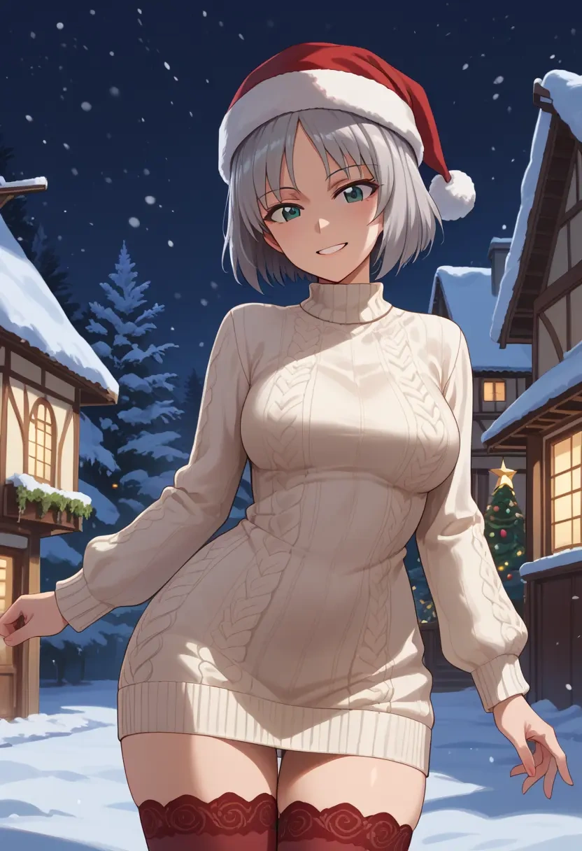 girls_und_panzer,itsumi_erika,Christmas,sweater dress,stockings  - 