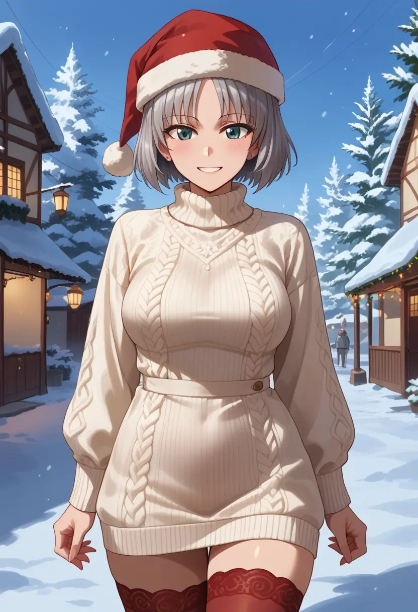 girls_und_panzer,itsumi_erika,Christmas,sweater dress,stockings  - 