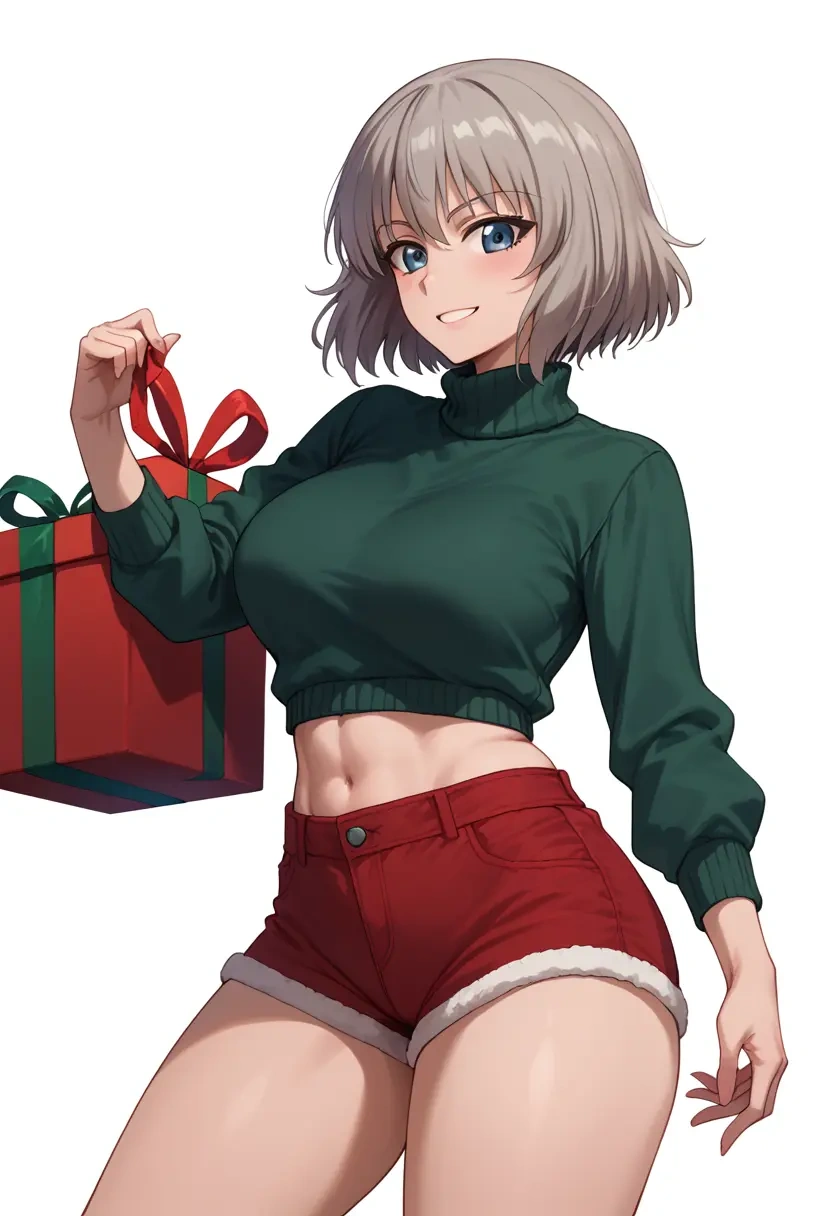 girls_und_panzer,itsumi_erika,Christmas,red velvet shorts,turtleneck sweater  - 