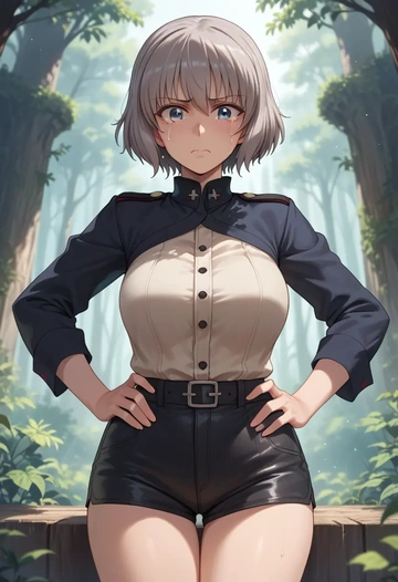 girls_und_panzer,itsumi_erika,leather,shorts  - AI generated anime art