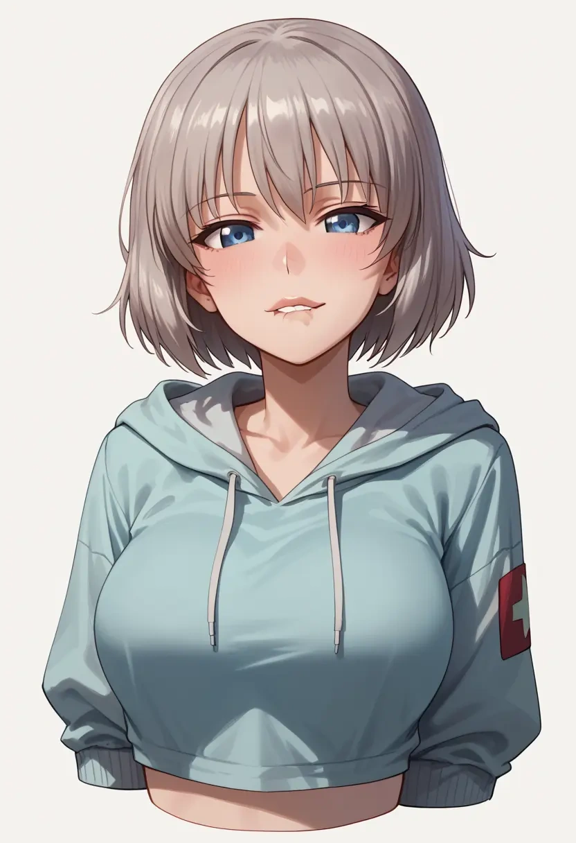 girls_und_panzer,itsumi_erika,hoodie,cropped,high-waisted joggers  - 