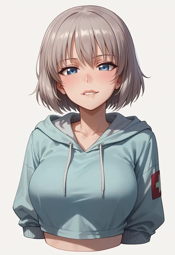 girls_und_panzer,itsumi_erika,hoodie,cropped,high-waisted joggers  - AI generated anime art