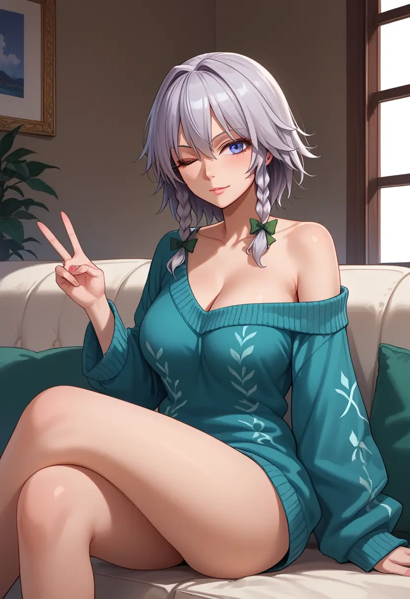 touhou,izayoi_sakuya,off-shoulder,sweater  - 