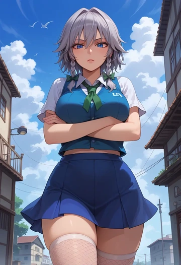 touhou,izayoi_sakuya,mini skirt, stockings  - AI generated anime art