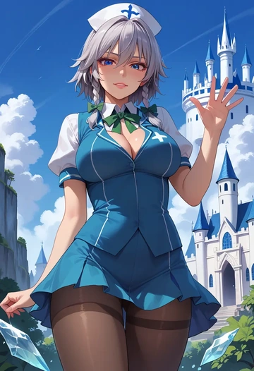 touhou,izayoi_sakuya,nurse, pantyhose,mini skirt  - AI generated anime art