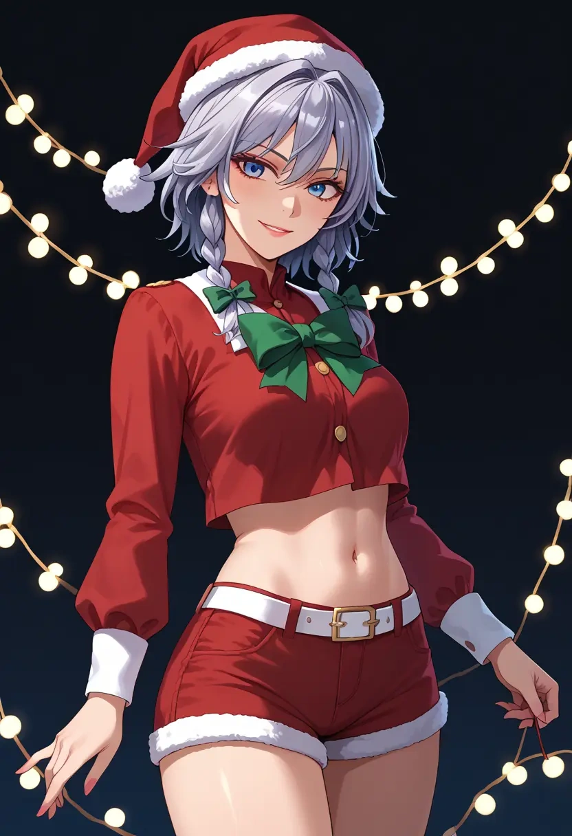 touhou,izayoi_sakuya,Christmas,red velvet shorts  - 