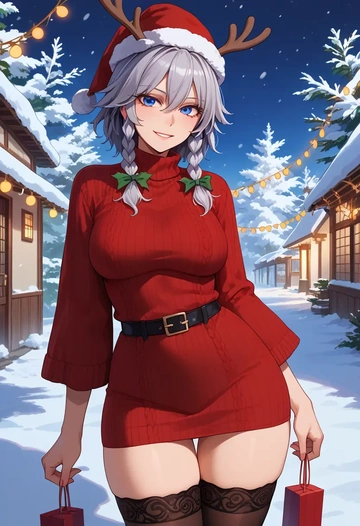 touhou,izayoi_sakuya,sweater,stockings,Thigh garters  - AI generated anime art