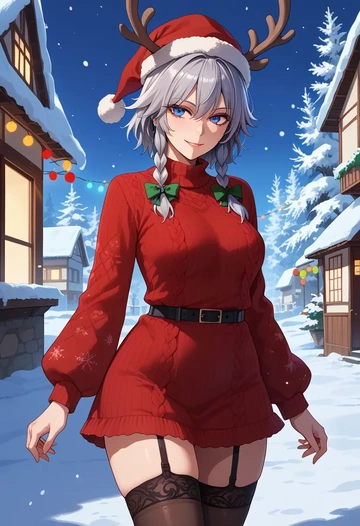 touhou,izayoi_sakuya,sweater,stockings,Thigh garters  - AI generated anime art